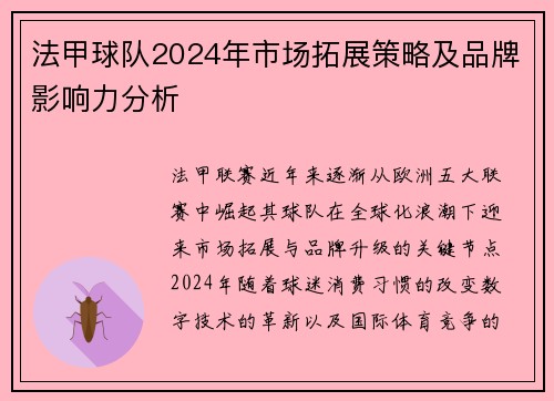 法甲球队2024年市场拓展策略及品牌影响力分析