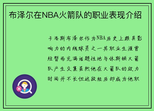 布泽尔在NBA火箭队的职业表现介绍